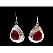 Bijoux indiens - Boucles d'Oreilles indiennes calcédoine rouge Bijoux indiens - Boucles d'Oreilles indiennes calcédoine rouge