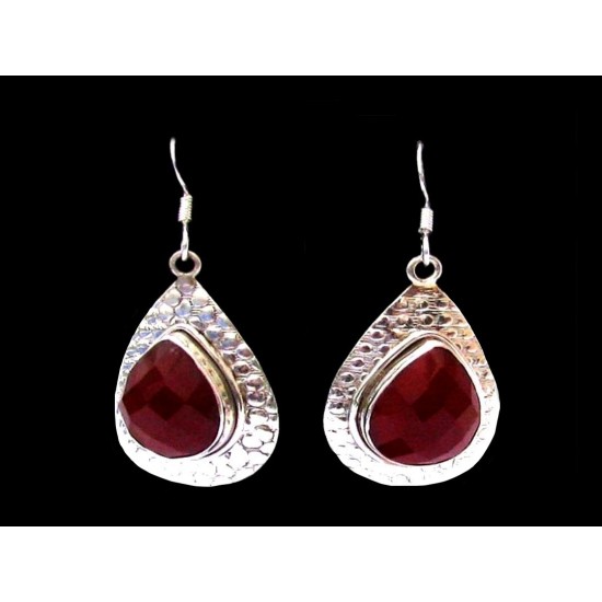 Bijoux indiens - Boucles d Oreilles indiennes  calcédoine rouge,Boucles d Oreilles indiennes