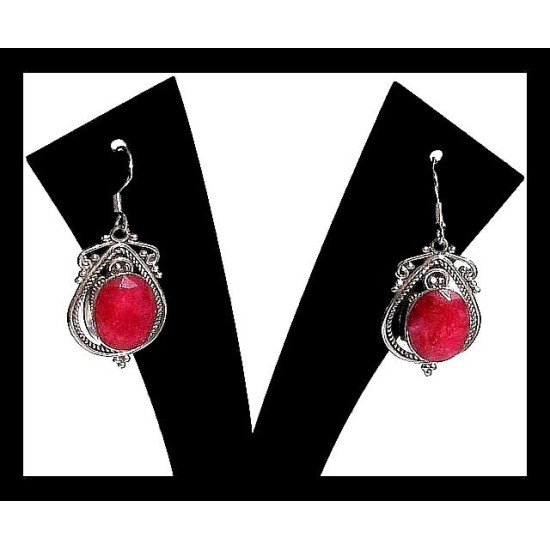 Boucles d’oreilles indiennes argent et rubis - Bijoux de création,Boucles d oreilles argent-pierres