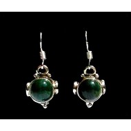Bijoux indiens argent - Boucles d'Oreilles indiennes Malachite