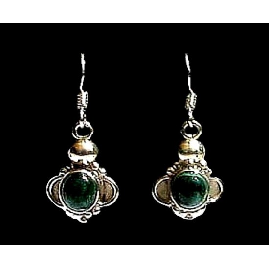 Bijoux indiens argent - Boucles d Oreilles indiennes Malachite,Boucles d Oreilles indiennes