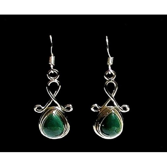 Bijoux indiens argent - Boucles d Oreilles indiennes Malachite,Boucles d Oreilles indiennes