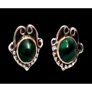 Indian silver jewellery - Earrings Malachite Indian