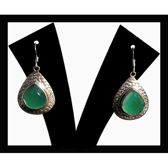 Indian silver jewellery - Indian green onyx Earrings,Indian Earrings