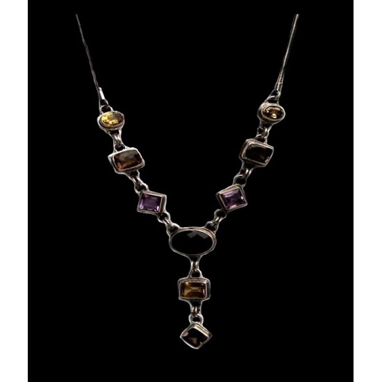 Bijoux indiens - Collier Citrine, Quartz Fumé et Améthyste,Colliers indiens