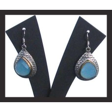 Bijoux indiens - Boucles d'Oreilles indiennes Calcédoine bleue Bijoux indiens - Boucles d'Oreilles indiennes Calcédoine bleue