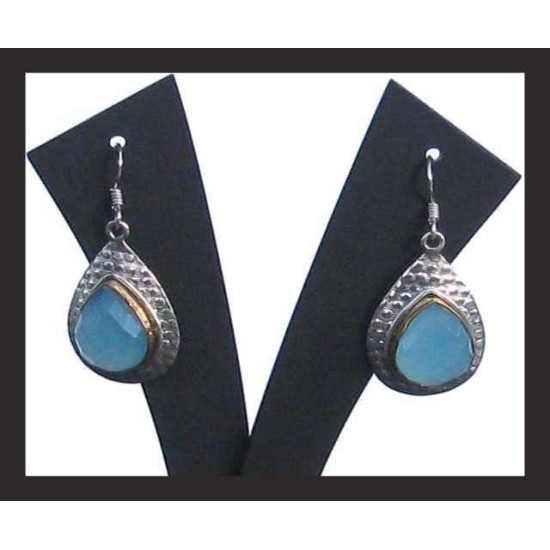 Bijoux indiens - Boucles d Oreilles indiennes Calcédoine bleue,Boucles d Oreilles indiennes