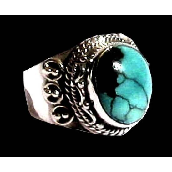 Turquoise - Bague indienne argent Turquoise - Bijoux Inde,Bagues hommes avec Pierre