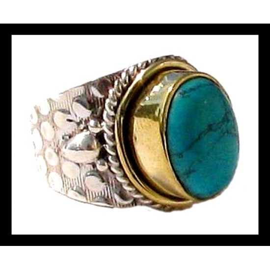 Turquoise - Bague indienne argent Turquoise - Bijoux Inde,Bagues indiennes