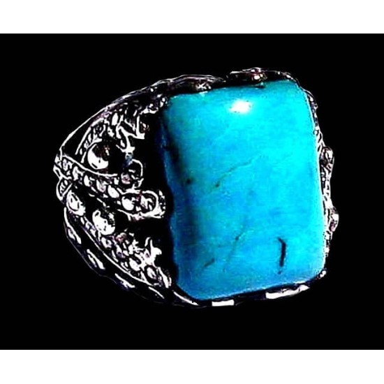 Turquoise - Bague indienne argent Turquoise - Bijoux Inde,Bagues hommes avec Pierre