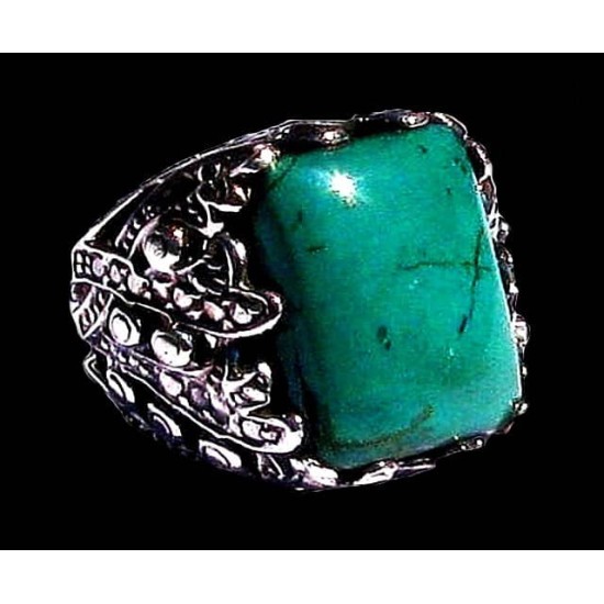 Turquoise - Bague indienne argent Turquoise - Bijoux Inde,Bagues hommes avec Pierre