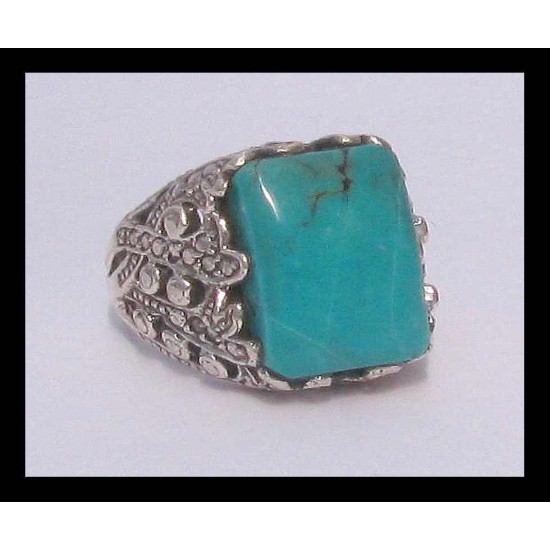 Turquoise - Bague indienne argent Turquoise - Bijoux Inde,Bagues hommes avec Pierre