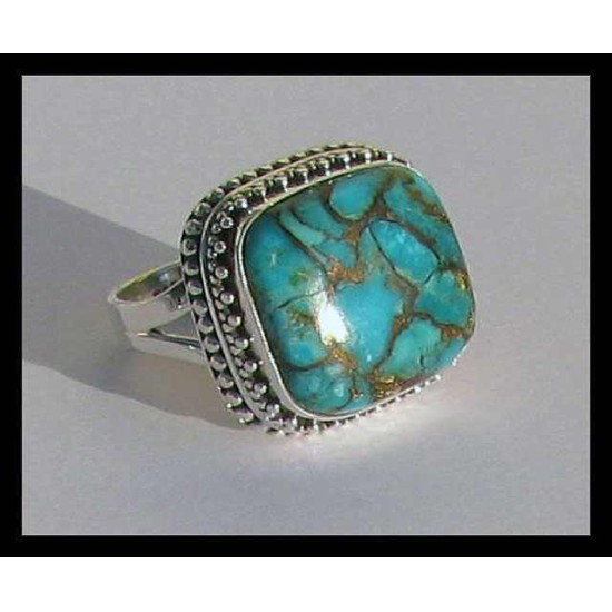 Turquoise - Bague indienne argent Turquoise - Bijoux Inde,Bagues hommes avec Pierre