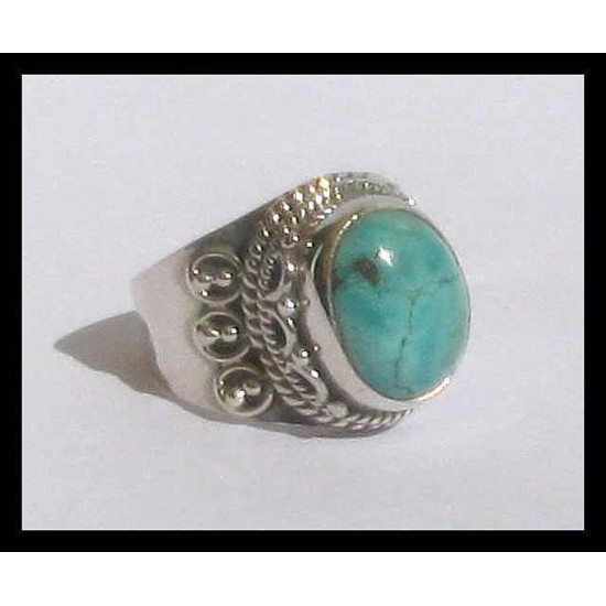 Turquoise - Bague indienne argent Turquoise - Bijoux Inde,Bagues hommes avec Pierre