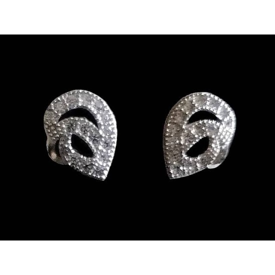 Bijoux indiens - Boucles d oreilles indiennes rhodiées zirconiums,Boucles d oreilles rhodiées