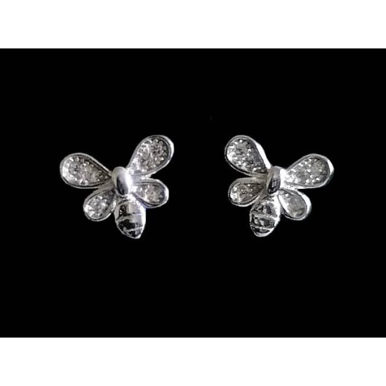 Bijoux indiens - Boucles d oreilles indiennes rhodiées zirconiums,Boucles d oreilles rhodiées