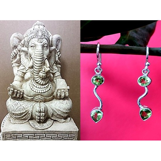 Indian silver and Peridot earrings - Jewelry India