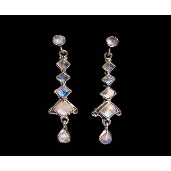 Boucles d Oreilles indiennes Pierre de Lune - Bijoux Inde,Boucles d Oreilles indiennes