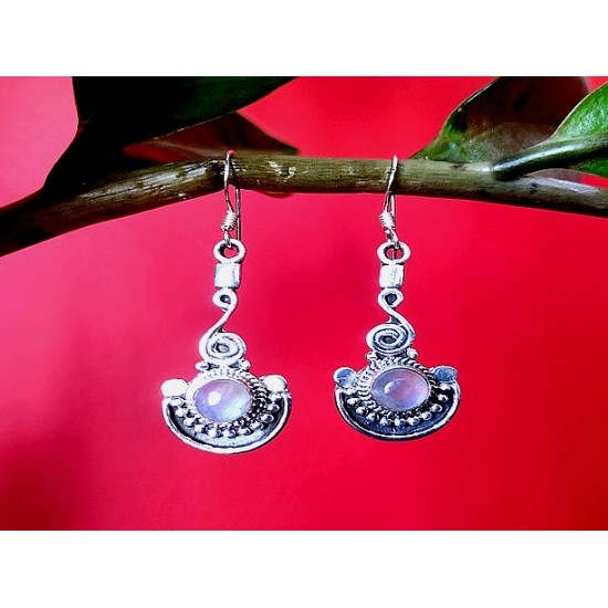 Boucles d Oreilles indiennes Pierre de Lune - Bijoux Inde,Boucles d Oreilles indiennes