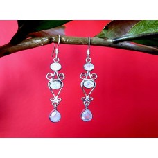 Bijoux inde - Boucles Oreilles indiennes argent Pierre de Lune  Bijoux inde - Boucles Oreilles indiennes argent Pierre de Lune