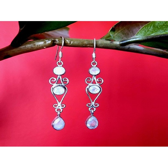 Boucles d Oreilles indiennes Pierre de Lune - Bijoux Inde