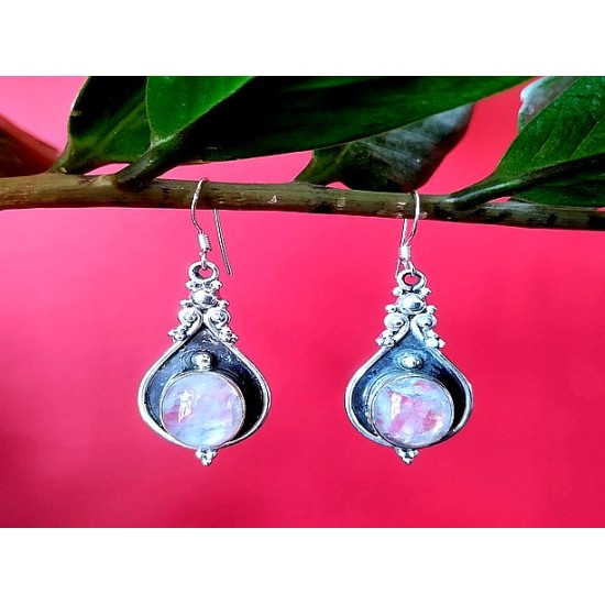 Bijoux inde - Boucles d'oreilles argent et pierre de lune