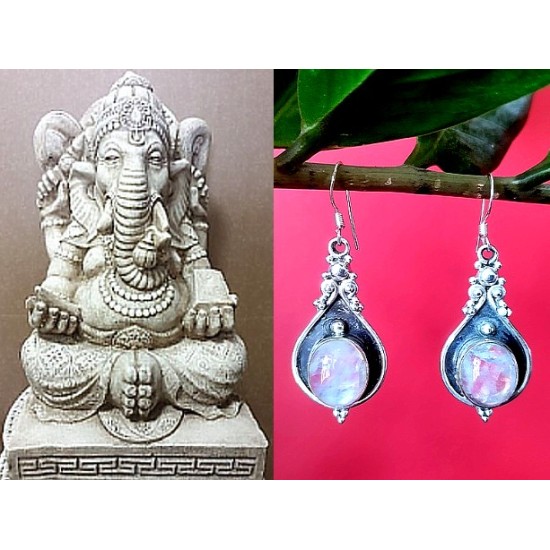 Bijoux inde - Boucles d'oreilles argent et pierre de lune