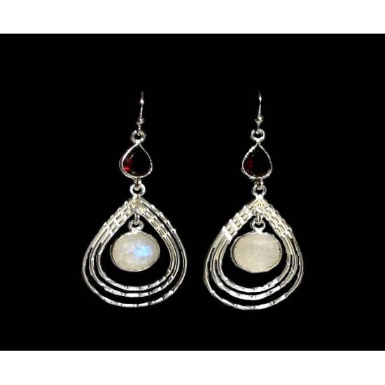 Boucles d Oreilles indiennes Pierre de Lune - Bijoux Inde,Boucles d Oreilles indiennes