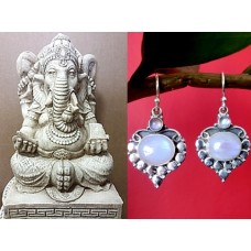 Boucles d'Oreilles indiennes Pierre de Lune - Bijoux Inde Boucles d'Oreilles indiennes Pierre de Lune - Bijoux Inde