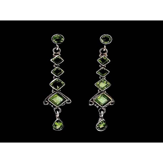 Boucles d Oreilles indiennes argent et Péridot - Bijoux Inde,Boucles d Oreilles indiennes