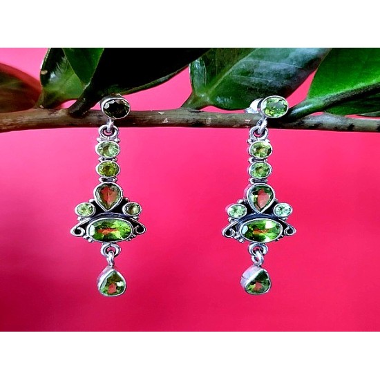 Indian silver jewellery - Indian Peridot Earrings,Indian Earrings