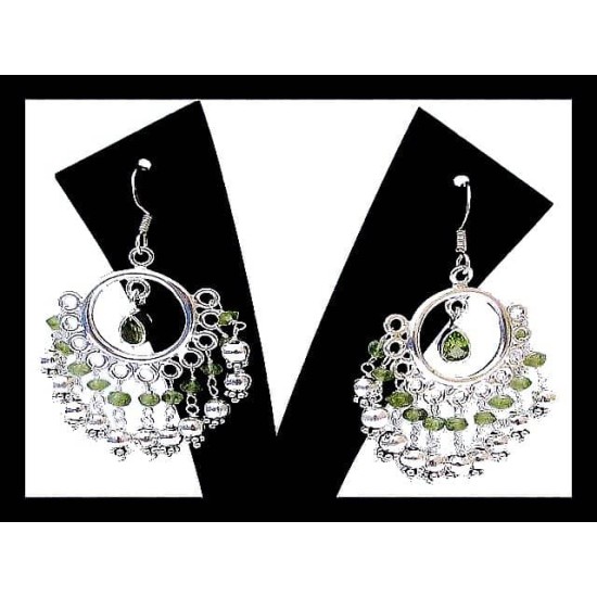 Indian silver jewellery - Indian Peridot Earrings,Indian Earrings