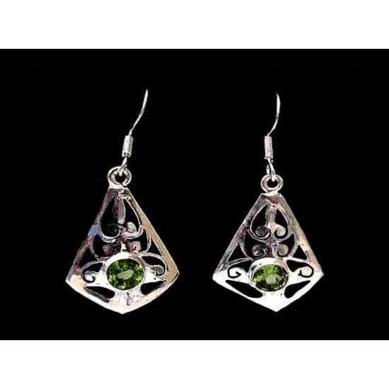 Boucles d Oreilles indiennes argent et Péridot - Bijoux Inde,Boucles d Oreilles indiennes