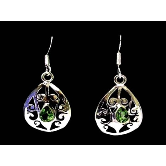 Boucles d Oreilles indiennes argent et Péridot - Bijoux Inde,Boucles d Oreilles indiennes