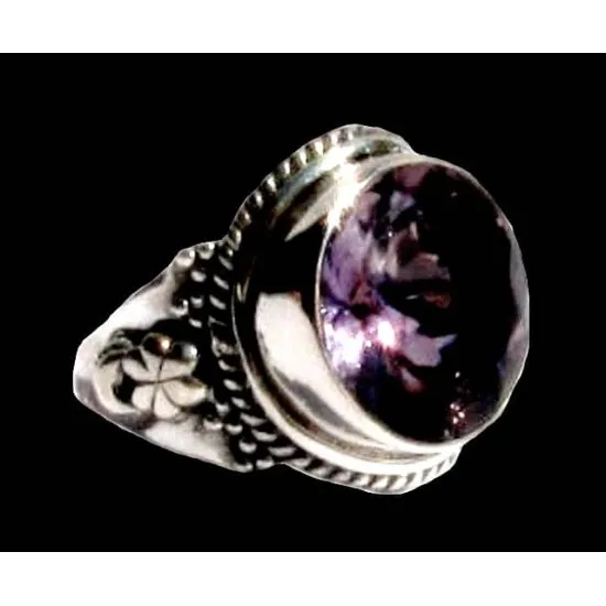 Bague En Argent 925 Rhodié Noir Avec Améthystes - Taille 53 - Neuf Sans Emballage