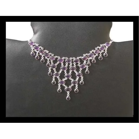 Indian silver jewellery - Indian Amethyst Necklace (CO-AM-13) Indian silver jewellery - Indian Amethyst Necklace,Indian Necklaces