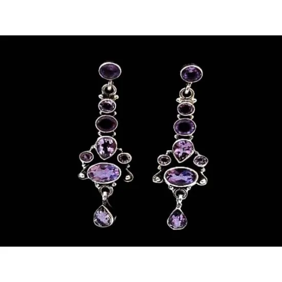 Indian silver jewellery - Earrings Amethyst Indian (BO-AM-333) Indian silver jewellery - Earrings Amethyst Indian,Indian Earrings