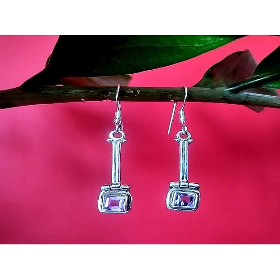 Indian silver jewellery - Earrings Amethyst Indian (BO-AM-186) Indian silver jewellery - Earrings Amethyst Indian,Indian Earrings