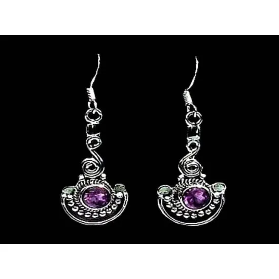 Indian silver jewellery - Earrings Amethyst Indian (BO-AM-330P) Indian silver jewellery - Earrings Amethyst Indian,Indian Earrings