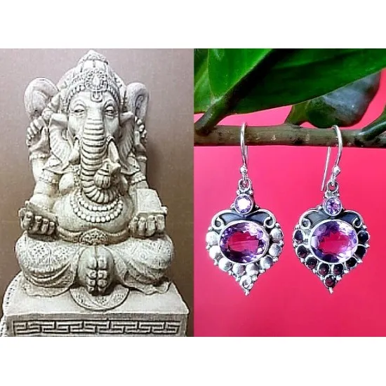 Indian silver jewellery - Earrings Amethyst Indian (BO-AM-609) Indian silver jewellery - Earrings Amethyst Indian,Indian Earrings