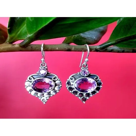 Indian silver jewellery - Earrings Amethyst Indian (BO-AM-609) Indian silver jewellery - Earrings Amethyst Indian,Indian Earrings