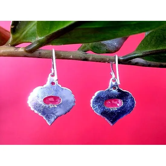 Indian silver jewellery - Earrings Amethyst Indian (BO-AM-609) Indian silver jewellery - Earrings Amethyst Indian,Indian Earrings