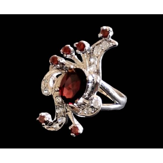 Rhodium Silver Natural Garnet Ring,Rodium silver rings