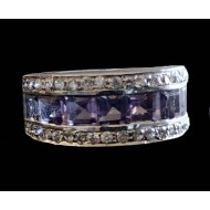 Rhodium Silver Natural Amethyst Ring