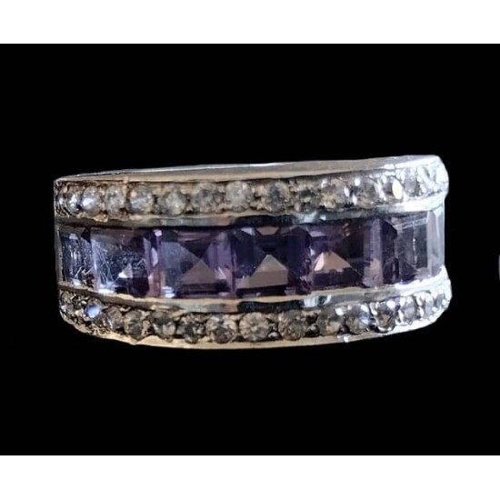 Rhodium Silver Natural Amethyst Ring,Rodium silver rings