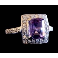 Rhodium Silver Natural Amethyst Ring