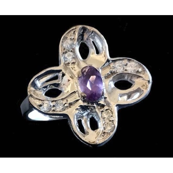 Rhodium Silver Natural Amethyst Ring,Rodium silver rings