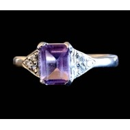 Rhodium Silver Natural Amethyst Ring