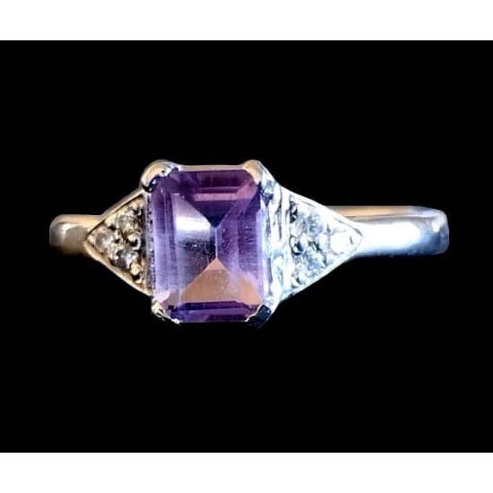 Rhodium Silver Natural Amethyst Ring,Rodium silver rings