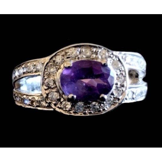 Rhodium Silver Natural Amethyst Ring,Rodium silver rings